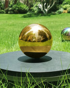 Gold Gazing Globe Mirror Ball in Stainless Steel, Shiny Hollow Sphere Sparkling Housewarming Outdoor Ornament (8 Inch) (Gold)…