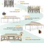 COBIZI 10x30 Heavy Duty Pop Up Canopy with 8 Sidewalls and Hexagonal Legs, Easy up Tent for Parties, Wedding and Commercial, Outdoor Canopy with Carry Bag, Sand Bags, Waterproof & UPF50+ (Khaki)