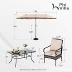 PHI VILLA Outdoor Dining Set for 6, All-Weather Patio Table and Chairs Set for 6 with Umbrella, Heavy Duty Rectangle Patio Table Set for Deck, 6 Large Outdoor Stationary Dining Chairs with Cushions