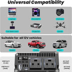 500W Pure Sine Wave Inverter - 12V DC to 110V/120V AC Car Power Converter with 2 AC Outlets, USB Port, Type-C Port, LCD Display Power Inverter for Car, Truck, Home, Vehicles, Laptop
