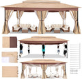 COBIZI Gazebo 12x20 Heavy Duty Gazebos with Curtain and Netting Outdoor Gazebo Canopy Double Roof Patio Gazebos with Metal Steel Frame for Patio, Deck, Backyard (Khaki)