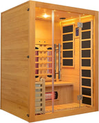 Luxury Dual-System Wood Sauna Room for 3-4 Person, Hybrid Indoor Sauna Spa,Canadian Hemlock, 4.5KW Heater, 195°F Steam+149°F Far Infrared, 10 Heating Elements, 220V, Oxygen Ionizer, 8mm Tempered-grass