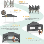COBIZI 10x15 Pop Up Heavy Duty Canopy with 4 Sidewalls and Hexagonal Legs, Easy up Tent for Parties, Commercial and Wedding, Outdoor Canopy with Roller Bag, Sand Bags, Waterproof & UPF50+ (Gray)