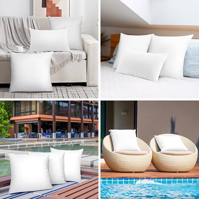 Pack of 4 16x16 Outdoor Pillow Inserts, Water Resistant Throw Pillow Inserts, Cushion Inner Pads for Patio, Furniture, Sofa, Bed, Living Room, Garden Decorative Waterproof Pillow Inserts
