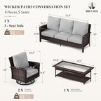 HERA'S HOUSE Gray Patio Furniture Set with High Back Swivel Chairs, Comfy Outdoor Wicker Conversation Sofa Sets with 5.5" Waterproof Cushions for Deck Lawn Backyard