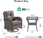 Outdoor Swivel Glider Rocker Chairs Set of 4 - Wicker Patio Furniture Set All Weather Patio Conversatio Sets with 2 Tempered Glass Side Table for Deck Backyard - Brown Wicker Grey Cushion