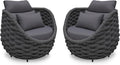 2 PCS Front Porch Accent Chair: Aluminum Woven Rope Armchair Assembled - Cushioned Patio Single Chair w/Arms Modern - All Weather Balcony Furniture for 400lbs Outdoor Yard Deck Hotel, Dark Gray