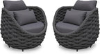 2 PCS Front Porch Accent Chair: Aluminum Woven Rope Armchair Assembled - Cushioned Patio Single Chair w/Arms Modern - All Weather Balcony Furniture for 400lbs Outdoor Yard Deck Hotel, Dark Gray