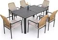 7 Pieces Patio Rattan Chairs and 63" x 38" Rectangle Table Set for Deck, Garden, Yard Outdoor Armrest Dining Stackable Chairs with Cushions