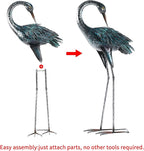 Kircust Garden Crane Statue for Outdoor, Blue Heron Decoy Garden Sculptures and Statues, Metal Bird Yard Art for Lawn Patio Decor, Set of 2