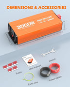 3000W Power Inverter 12V DC to 120V AC Car Converter for RV Truck Inverter with 4 AC Outlets, USB/Type-C Fast Charging Ports, LCD Display
