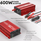 600W Car Power Inverter 12V DC to 110V AC Car Plug Adapter Outlet Converter with 2 AC Outlets and 65W PD USB-C & 18W QC USB-A Fast Charging Ports Power Inverters for Vehicles(Red)