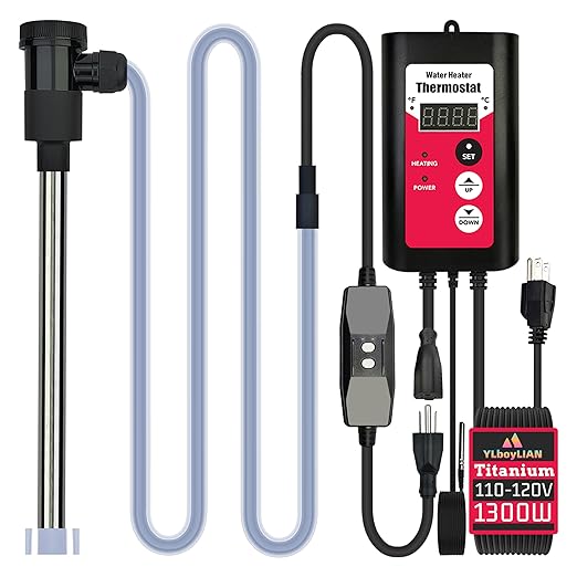 1300W Titanium Submersible Electric Immersion Water Heater with Temp Control & GFCI – Portable Heater for Above Ground Pool, Inflatable Pool, Baptistry, Spa Tubs, Bathtubs, bucket & Hot Tubs