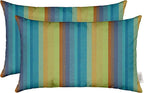RSH DECOR Sunbrella Lumbar Throw Pillows Set of 2-12x20 Pillow Insert, Outdoor Pillows, 22x22 Pillow Insert - Water & Fade-Resistant, Machine Washable - Astoria Lagoon - Made in USA