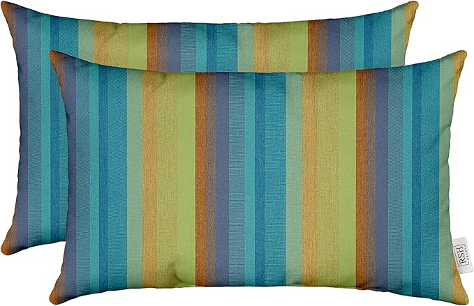 RSH DECOR Sunbrella Lumbar Throw Pillows Set of 2-12x20 Pillow Insert, Outdoor Pillows, 22x22 Pillow Insert - Water & Fade-Resistant, Machine Washable - Astoria Lagoon - Made in USA