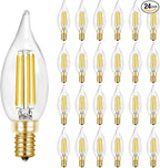 Hizashi Candelabra LED Light Bulbs, 90+ CRI, E12 LED Bulb Dimmable 40W, 5000K Daylight White 4W 450LM, CA10 Chandelier Light Bulbs, Flame Tip Candle Light Bulbs, UL Listed - 24 Pack