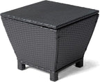 VINGLI 13 Gallon Outdoor Deck Box, Wicker Outdoor Storage Box with Lid, Small Storage Bin Container for Outside and Patio, Patio Rattan Side Table for Yard Porch (Black, Trapezoidal)