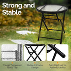 VINGLI Folding Glass Outdoor Side Table, 18 Inches Small Foldable Patio Bistro Table with Tempered Glass Table Top for Lawn & Garden, Balcony, Porch and Pool, Round