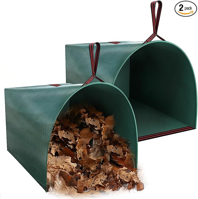 Joyhalo Reusable Yard Waste Bags, 2 Pack 50 Gallon Dustpan-Type Garden Bag for Collecting Leaves Garss Clippings, Heavy Duty lawn and leaf bags, Garden Waste Container for Clean Up Outdoor Debris