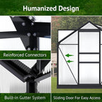 10x6ft Polycarbonate Greenhouse, Heavy Duty Walk-in Aluminum Greenhouse for Outdoors, Plants Backyard，with Ventilation Window, Rain Gutter, Sliding Door Black