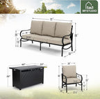 MFSTUDIO 4 Pieces Patio Conversation Sets, All Weather Metal Frame Outdoor Furniture Set Patio Sofas with 1 x 45 Rectangular Propane Fire Table, 1 x 3-Seat Sofa, 2 x Sofa Chairs, Beige Cushion