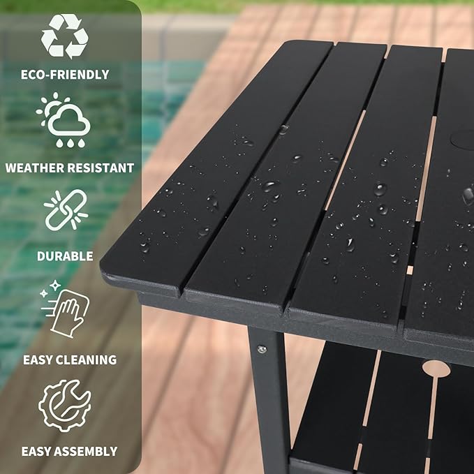 FUNBERRY Outdoor Bar Set with Umbrella Holes, Tall Adirondack Chairs and Table, All Weather HDPE Bar Height Outdoor Table and Chairs Set for Bistro Patio Balcony