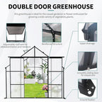 Favfurish 8X10 FT Greenhouses for Outdoors,Double Sliding Door Polycarbonate Greenhouse,Heavy Duty Walk-in Garden Plants Green House, Drainage System & Galvanized Frame for Outside Backyard, Black