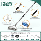 Thatch Rakes for Lawns,14.2-Inch Thatching Rake,304 Stainless Steel Dethatcher Rake with Adjustable Handle and 2 Extra Replaceable Blades,Heavy Duty Rakes for Cleaning Dead Grass and Loosening Soil