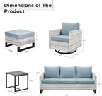 Wicker Patio Furniture Set, 6 PCS Outdoor Patio Furniture Set with Swivel Chairs, Includes 2 Swivel Patio Chairs, 1 Outdoor Couch, 1Side Table and 2 Ottoman, Light Beige/Light Blue