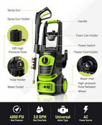 Electric Pressure Washer, 4800 PSI with 23FT Cord, 4 Quick Nozzles, Foam Cannon Electric Power Washers for Car, Garden, Patio, Driveways