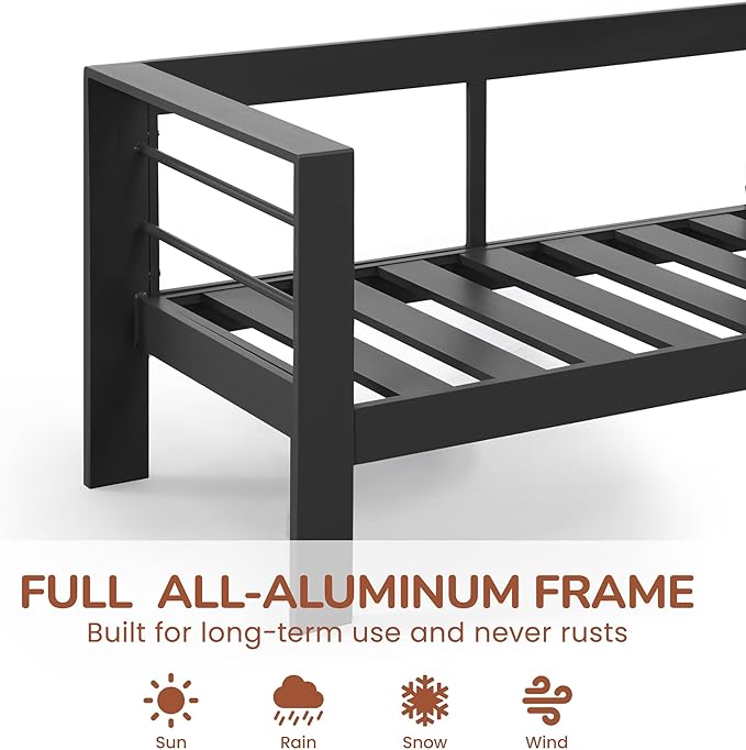 Solaste Aluminum Patio Furniture Set for All Weather, Oversized Metal Outdoor Furniture Set with 27.5" Deep Seating and 3.2" Wide Armrest, Patio Conversation Set with 5" Cushion, Black and Grey