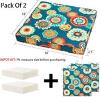 Magpie Fabrics Indoor Outdoor Waterproof Square Chair Cushion, 18" x 18" x 2.5", 2 Pack, Water Resistant Seat Cushions, for Patio Garden Office, Floral Green