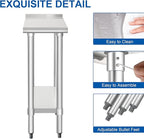 HARDURA Stainless Steel Commercial Work Table Prep Work Metal Table 24×12 Inches with Undershelf and 2" Backsplash Heavy Duty NSF 430 for Kitchen Food Prep