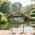 chisheen Garden Crane Statues Blue Heron Metal Yard Art Outdoor Decoration,Large Sculptures for Lawn Patio Porch,39-44 inch,Set of 2