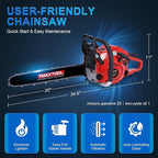 62cc Gas Chainsaw, 3.5-HP, 20 Inch Gas Powered Chainsaw, 2-Stroke Chainsaws with Automatic Oiler, Gasoline Chain Saw for Cutting Wood Outdoor Garden Farm Home, Red