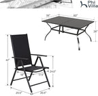 PHI VILLA Outdoor Dining Set with Patio Table and Chairs, Patio Dining Furniture Set for 6 with Adjustable Foldable Patio Chairs & Metal Steel Table for Garden, Black