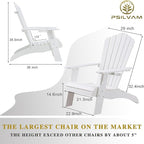 Psilvam Adirondack Chair, Oversized Poly Lumber Fire Pit Chair with Cup Holder, 350Lbs Support Patio Chairs for Garden, Weather Resistant Outdoors Seating, Relaxing Gift for Father & Mother (2,White)