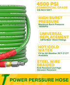 Pressure Washer Hose 50FT 3/8" for Cold and Hot Water 212°F, with Swivel Quick Connect, 4500PSI Kink Resistant Grade Steel Wire Braided, Power Washer Hose With 2pcs M22-14mm Adapter