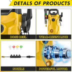 Electric Pressure Washer, Power Washer with Foam Cannon, High Pressure Cleaning Machine with 4 Quick Connect Nozzles for Cars/Fences/Driveways/Patios/Home Cleaning