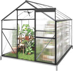 Gizoon 8x6 FT Outdoor Greenhouse, Polycarbonate Walk-in Garden House with Adjustable Roof Vent & Sliding Door, Aluminum Frame Garden Plant House for Backyard, Patio and Gardening (Black)