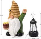 12.3''Solar Garden Gnomes Outdoor Decor Honey Bee jar Gnome Statues with LED Lantern Xmas Patio Lawn Yard Art Decoration Birthday Christmas Gardening Gifts for Mom Dad, Bee Gnome