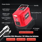 200W Power Inverter Compatible with Milwaukee 18V Battery, DC 18V to AC 110V Portable Power Station with 1 AC Outlet, 2 USB Ports & 1 Type-C Fast Charging, 200LM LED Work Light