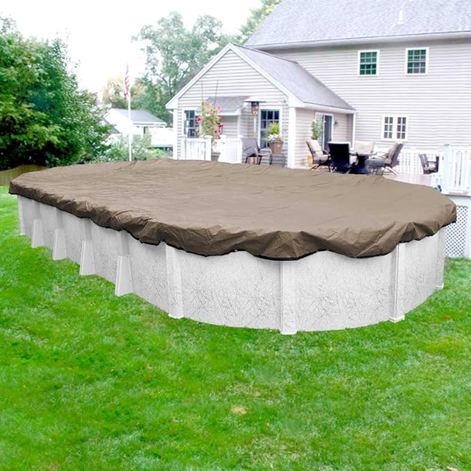 Robelle 16 x 25 ft Industrial Taupe Winter Oval Pool Cover for Above Ground Pools, 4 ft Overlap (20 x 29 ft Cover Size), Solid 14 x 12 Scrim, 4.5 oz/yd2, 20-Year Warranty, Style: 601625-4A