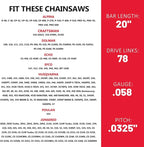E & S 3 Pack 20 Inch Chainsaw Chain .325" Pitch .058" Gauge 78 Drive Links Semi-Chisel Chain Saw Chains for Husqvarna, Poulan, Craftsman, Greenworks and More Chainsaw Brands