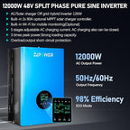 ZLPOWER 12000W 48V Off-Grid Inverter Charger, Peak Power 36000W for 20s, 240V AC Input, 120/240V Split Phase Output, Pure Sine Wave, UL1741 Certified, Built-in 2 MPPT Low Frequency for Solar System
