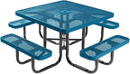 COATEDOUTDOORFURNITURE Heavy-Duty Portable Outdoor Picnic Table with Umbrella Hole, Expanded Metal Commercial-Grade Patio Dining Furniture Made in America (46" Square Top, Light Blue)