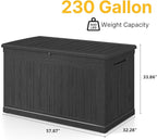 230 Gallon Deck Box, Outdoor Storage Box Waterproof and UV Resistant, Patio Storage Box Lockable Large, 440 lbs Load Capacity for Garden, Patio, Pool (Black)