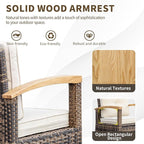 MEISSALIVVE 9 Piece Outdoor Patio Furniture Set, Half-Moon Curved Sectional Set with Wood Armrests, Patio Conversation Set, Tempered Glass Coffee & Side Tables（Brown）