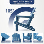 Folding Adirondack Chair, HDPE Outdoor Texture Lawn Chair with Reclining Back, Cup and Phone Holder - Comfortable Firepit Chair Weather Resistant for Patio or Backyard (Blue, Set of 2)