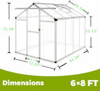 6 x 8 FT Aluminum Greenhouse for Outdoors, Polycarbonate Walk-in Greenhouse,Silver